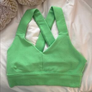 ALO Yoga Lime Ribbed Cross-Back Sports Bra